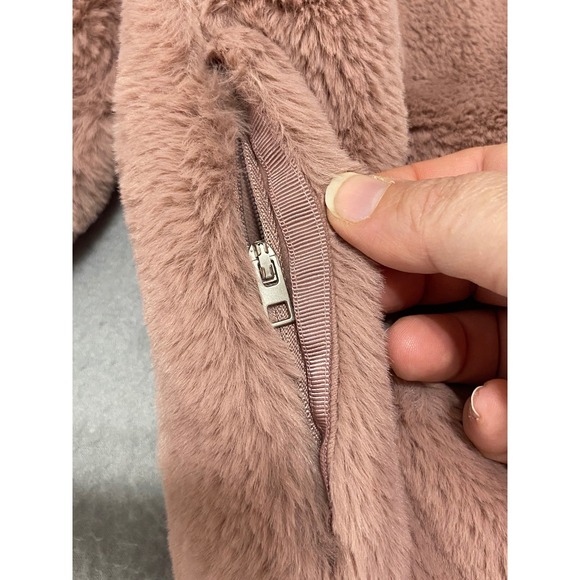 Athleta Faux Fur Hooded Bomber Jacket Dusty Rose Pink XXS Zip Up Cozy Warm - Picture 10 of 11